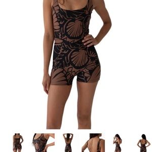 Women’s Brown Floral Print Tank Romper